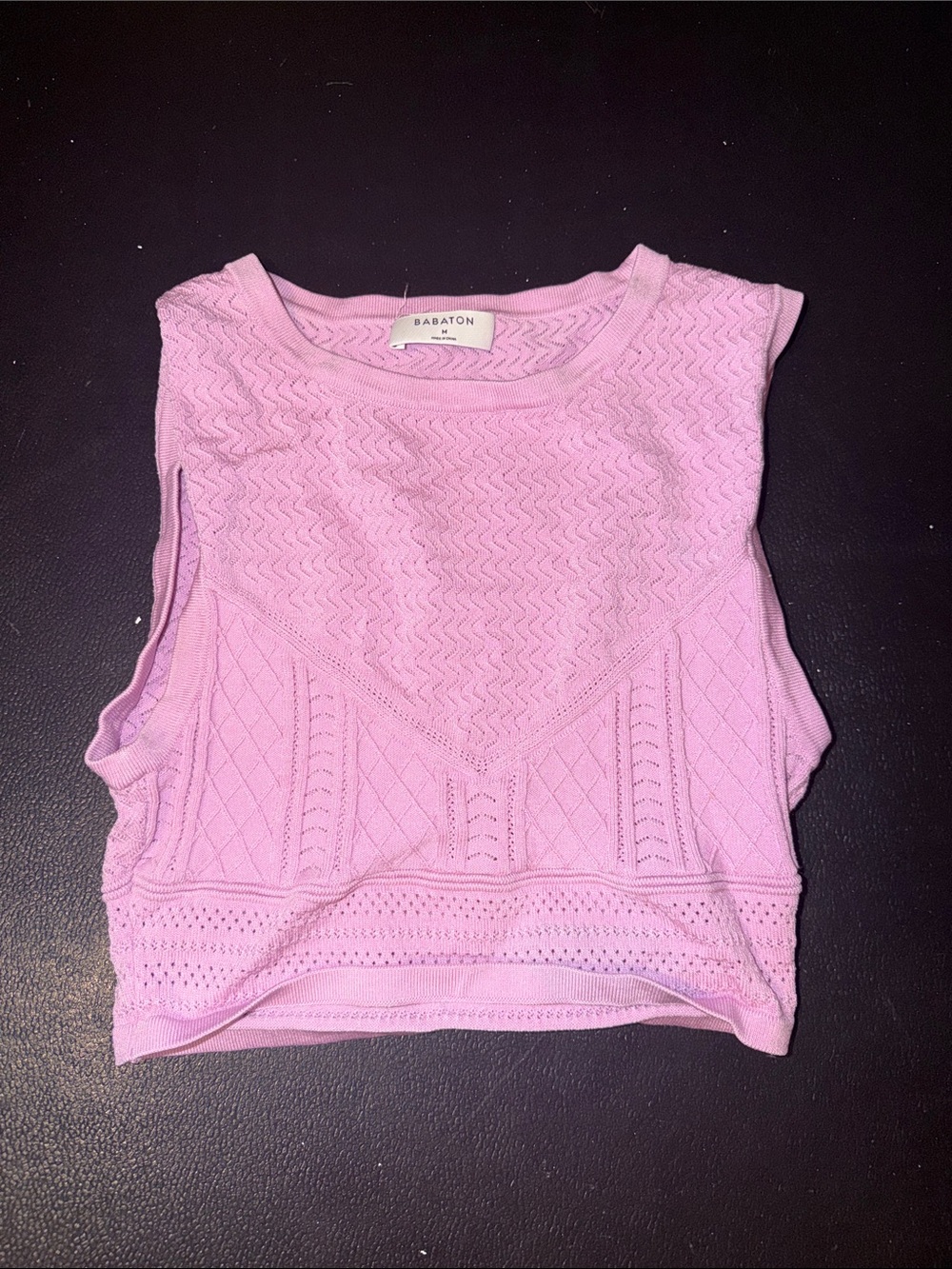 Babaton Aritzia Pink Pointelle Knit Cropped Tank Top Sweater | M